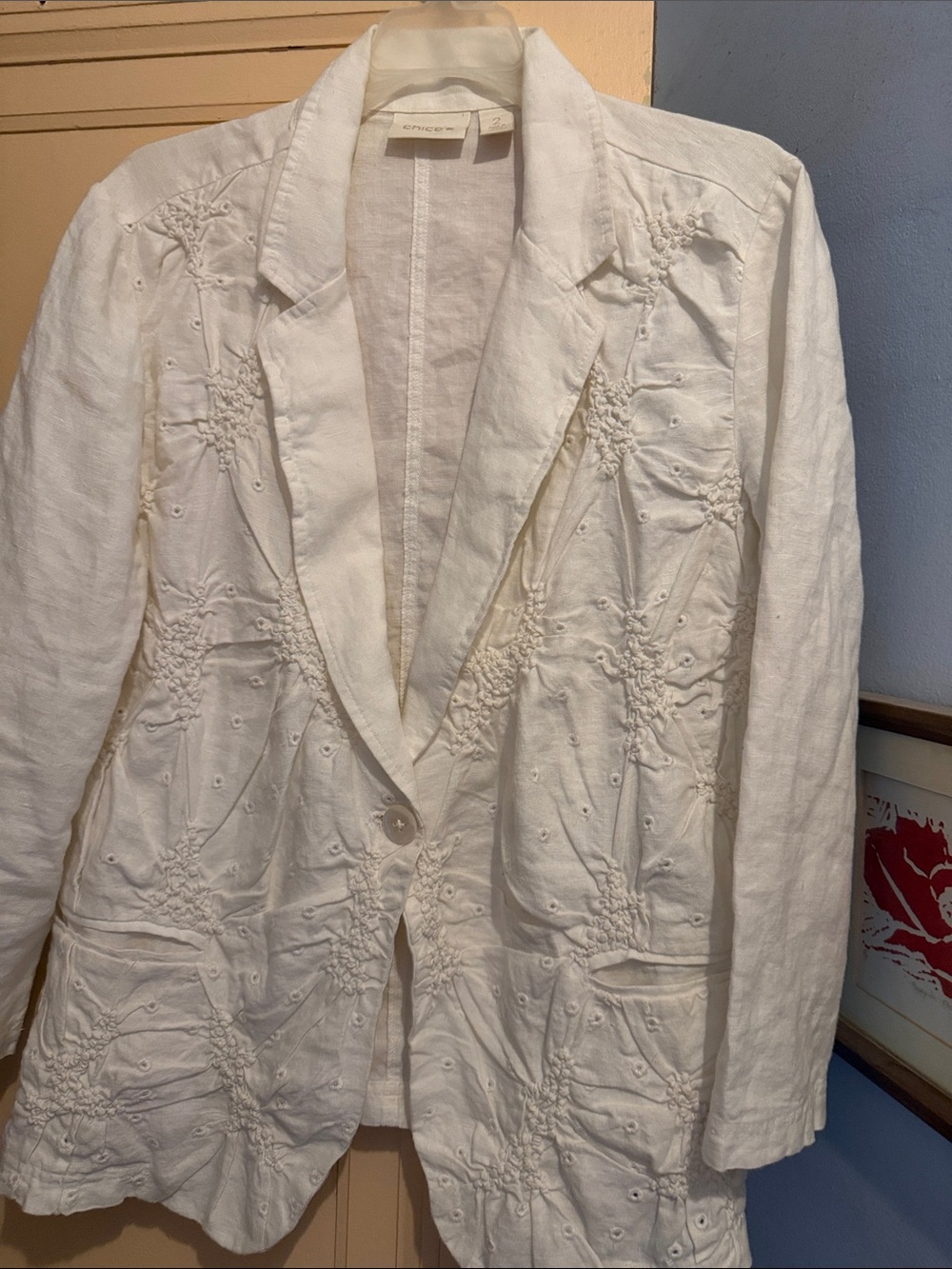 Chico's Cream Linen Button Blazer